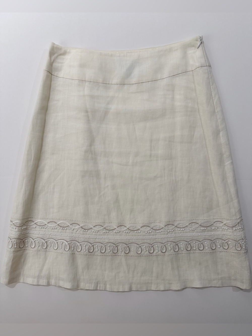 Ann Taylor Linen Embroidered A-Line Skirt Ivory Cream Size 4